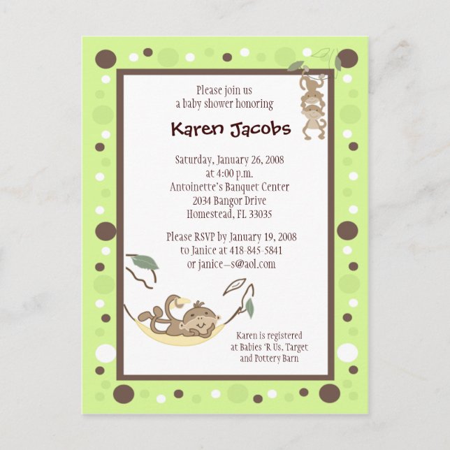Carte Postale Invitation Monkey Business Green et point Brown (Devant)