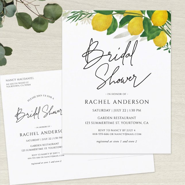Carte postale Invitation nuptiale citron frais (Créateur téléchargé)