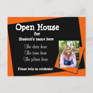 Carte Postale Invitation Orange et black open house