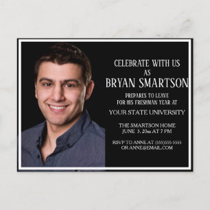 Carte Postale Invitation photo de fête de coffre de collège noir