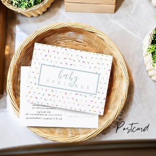 Carte Postale Invitation pour bébé avec paillettes colorées