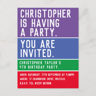 Carte Postale Invitation pour la fête du 4e anniversaire de l'en