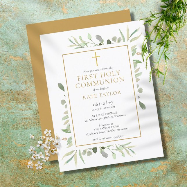 Carte Postale Invitation pour la Première Communion verte (Créateur téléchargé)