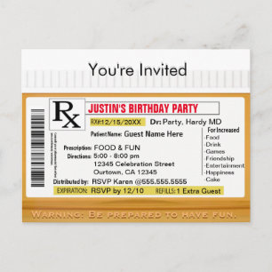 Carte Postale Invitation   Prescription RX pour le plaisir