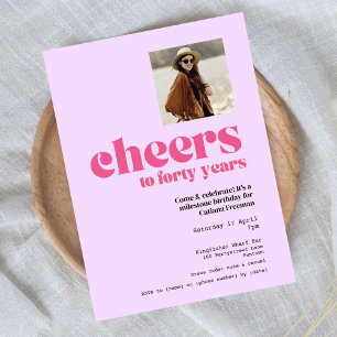 Carte Postale Invitation, Retro Purple & Pink, 40e anniversaire