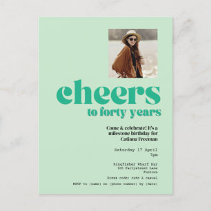 Carte postale invitation rétro Sage Green 40e anni