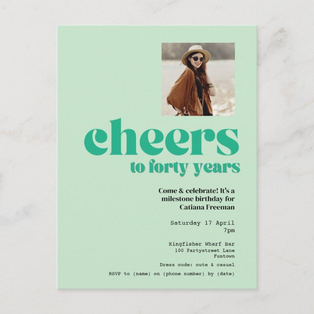 Carte postale invitation rétro Sage Green 40e anni (Devant)