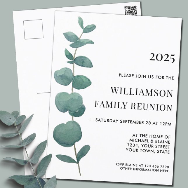 Carte postale Invitation Réunion Famille Eucalyptu (Créateur téléchargé)