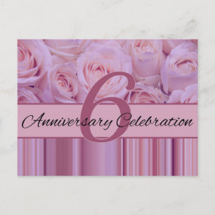 Carte Postale Invitation rose pour le 6ème anniversaire