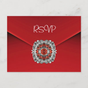 Carte postale Invitation RSVP Bijou diamant rouge