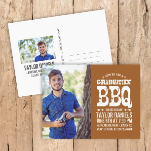 Carte Postale Invitation Rustique BBQ Graduation Party