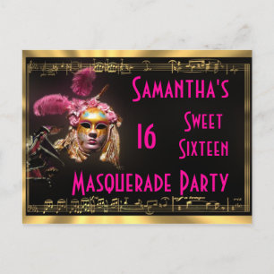 Carte Postale Invitation sweet sixteen mascarade