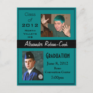 Carte Postale Invitation turquoise et noire
