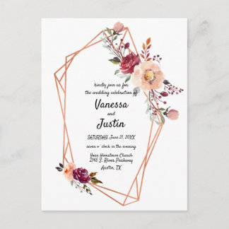 Carte postale Inviter mariage floral en cuivre géo