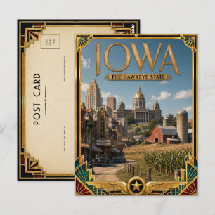 Carte Postale Iowa Art Déco Vintage de l'Âge d'Or