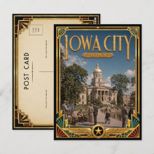 Carte Postale Iowa City Iowa Art Déco vintage de l'âge d'or