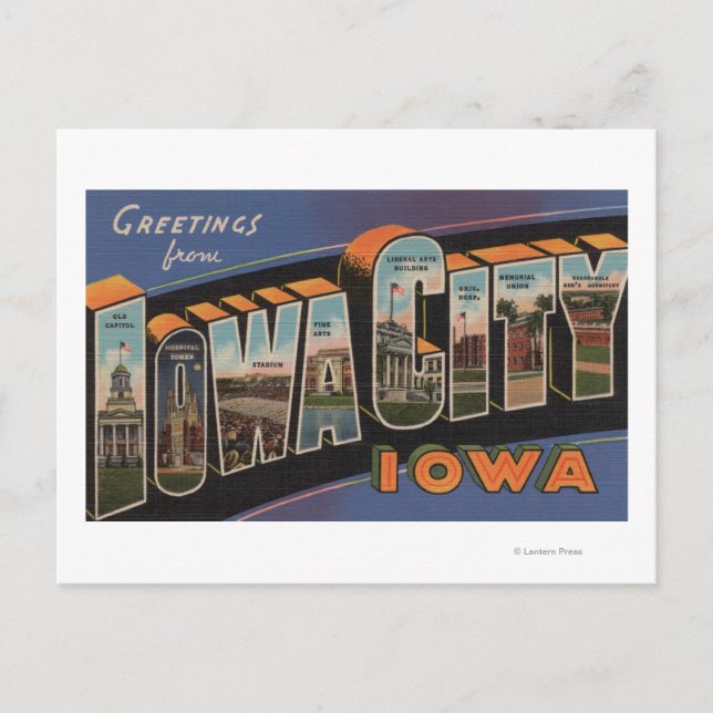 Carte Postale Iowa City, Iowa - Scènes de grandes lettres (Devant)