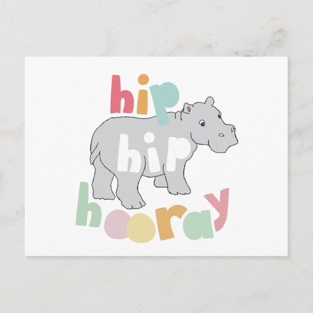 Carte Postale ip Hip Hip Houray Gris Hippo Dessin mignon Animal  (Devant)