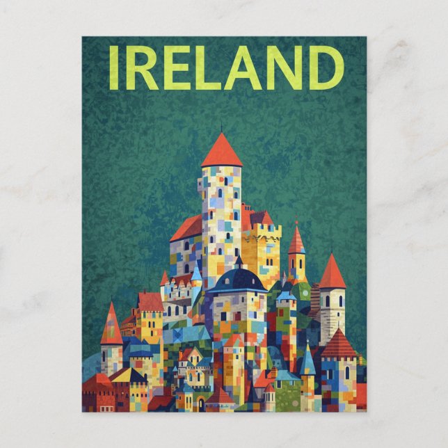 Carte Postale Ireland Castle Colorful Retro Travel (Devant)