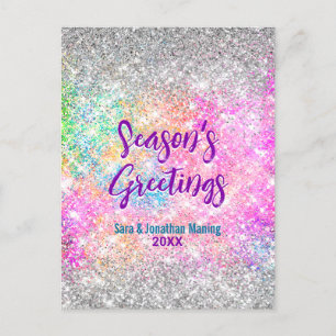 Carte Postale Iridescente rose argent parties scintillant Noël n