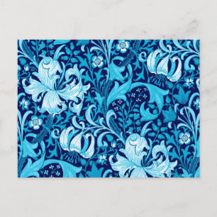 Carte Postale Iris et Lys William Morris, Bleu Indigo et Blanc