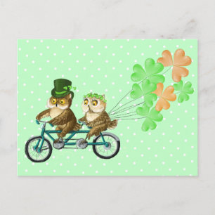 Carte Postale Irish bicyс le owls with clover baloons