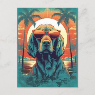 Carte Postale Irish Setter avec lunettes de soleil à la plage