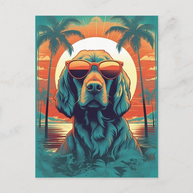 Carte Postale Irish Setter avec lunettes de soleil à la plage (Devant)