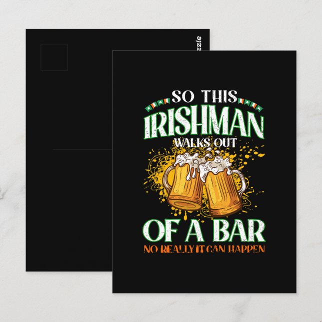 Carte Postale Irlandais buvant de la bière à la Saint-Patrick (Devant / Derrière)
