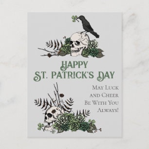 Carte Postale Irlandais Vert Fleuris Crânes St. Patrick Joyeux