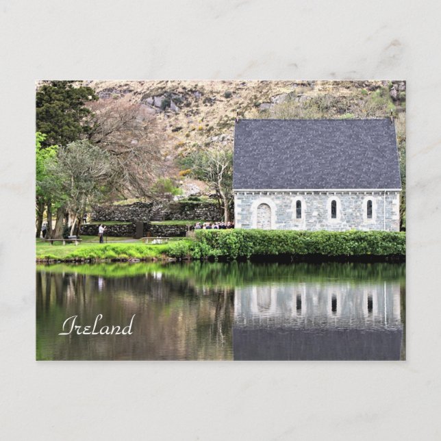 Carte Postale Irlande, Église, Mur de pierre, Lac, Photographie (Devant)