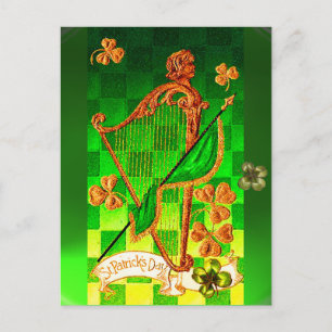 Carte Postale IRLANDE HARP, OR VERT SHAMROCK St Patrick's Day