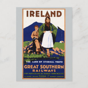 Carte Postale Irlande Terre de la jeunesse éternelle Vintage