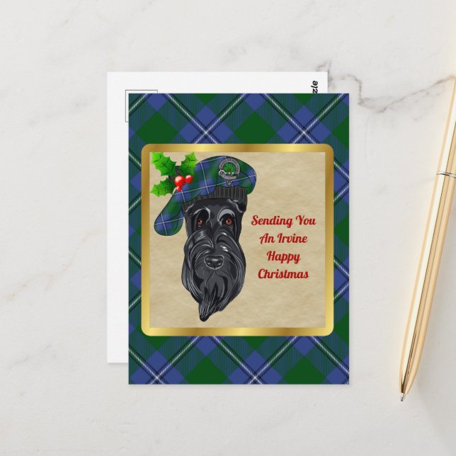Carte Postale Irvine Clan Badge & Tartan Christmas Postcard (Devant/Arrière en situation)