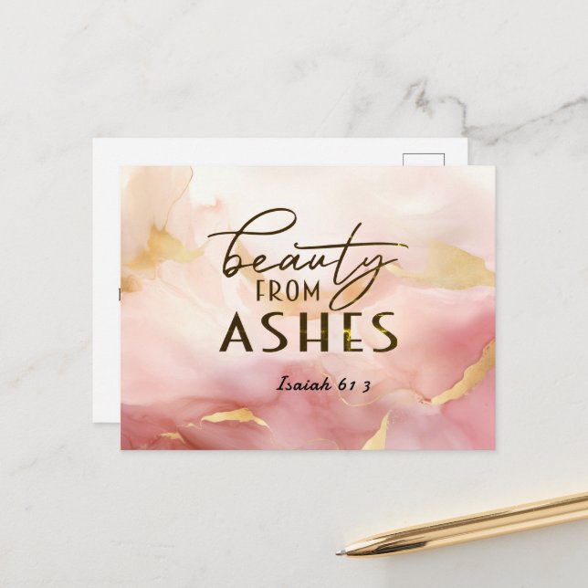 Carte Postale Isaïe 61 3 Beauté de Ashes Bible Verse Rose (Devant/Arrière en situation)