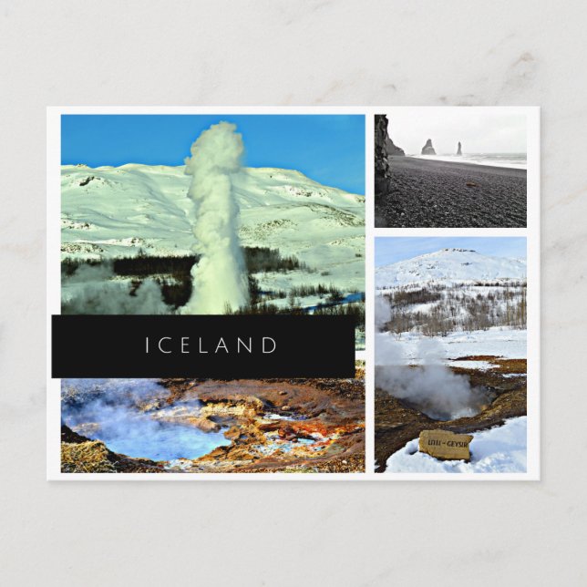 Carte postale Islande - geyser, source chaude, sab (Devant)