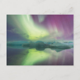 Carte Postale Islande, Jokulsarlon. Reflet des lumières Aurora