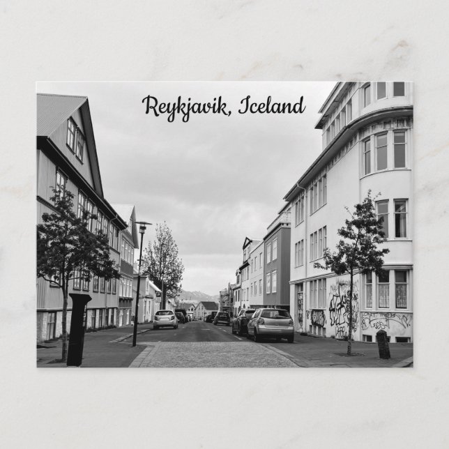 Carte Postale Islande Reykjavik Street Noir Blanc Personnaliser (Devant)