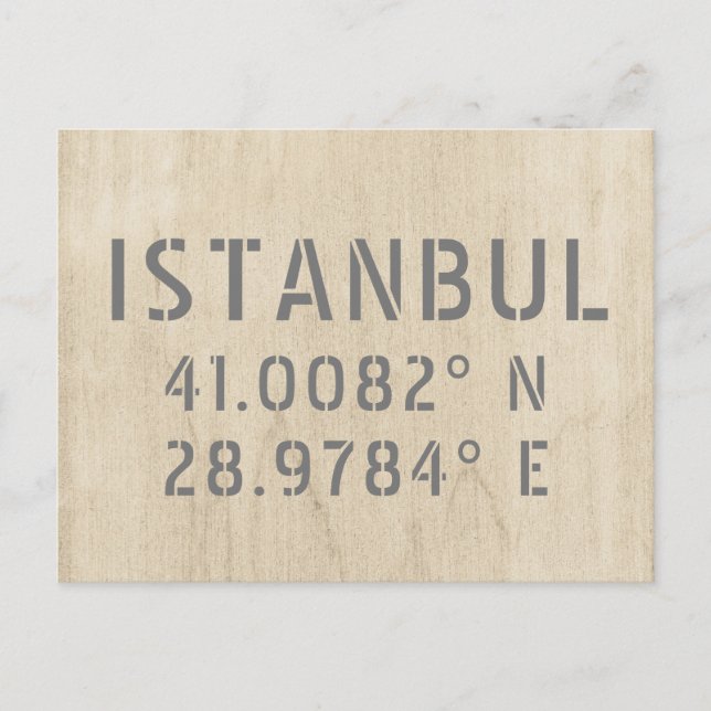 Carte Postale Istanbul Latitude & Longitude Coordonnées Bois (Devant)