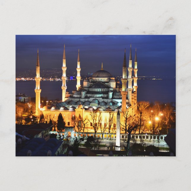 Carte Postale Istanbul Mosquée Bleue Nuit Décor Premium Voyage (Devant)