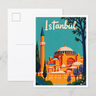 Carte Postale Istanbul Turquie Art Vintage Illustration Voyage