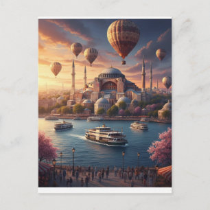 Carte Postale Istanbul Turquie Ballons à Air Chaud Mosquée Bleue