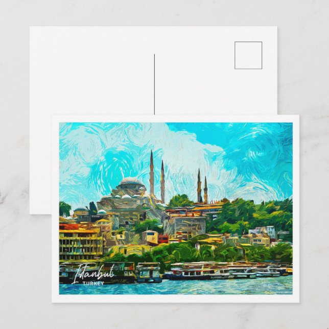 Carte Postale Istanbul Turquie peinture à l'huile paysage de vil (Devant / Derrière)