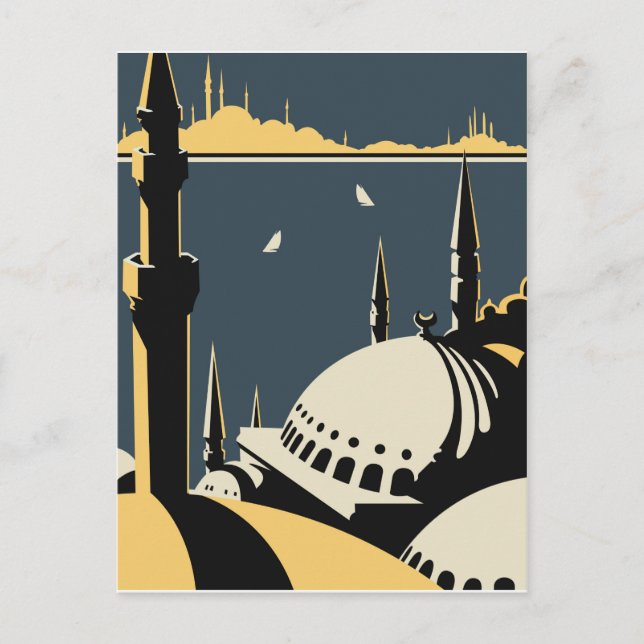Carte Postale Istanbul, Vue sur Bosporus et l'église Sainte-Soph (Devant)