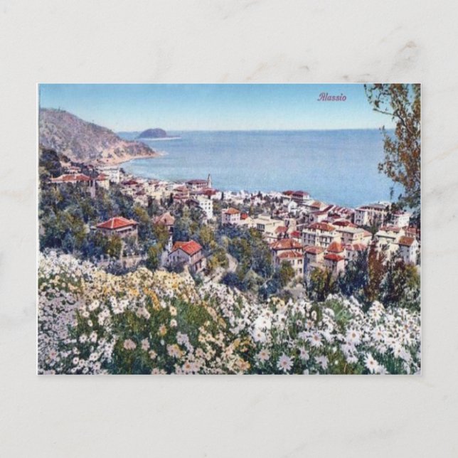 Carte Postale Italie, Alassio, Fleurs et vue mer (Devant)