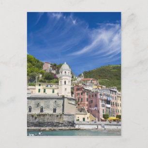 Carte Postale Italie, Cinque Terre, Vernazza, Port et Eglise