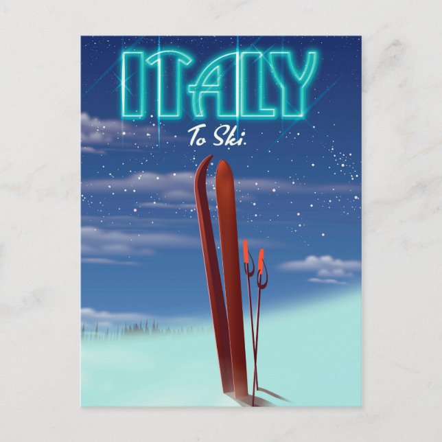 Carte Postale Italie 'Ice' Ski poster de voyage. (Devant)