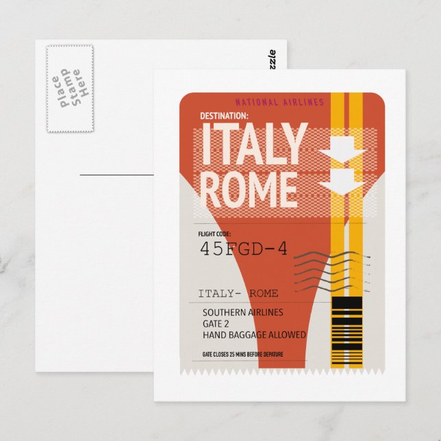 Carte Postale Italie Rome vacances billet (Devant / Derrière)