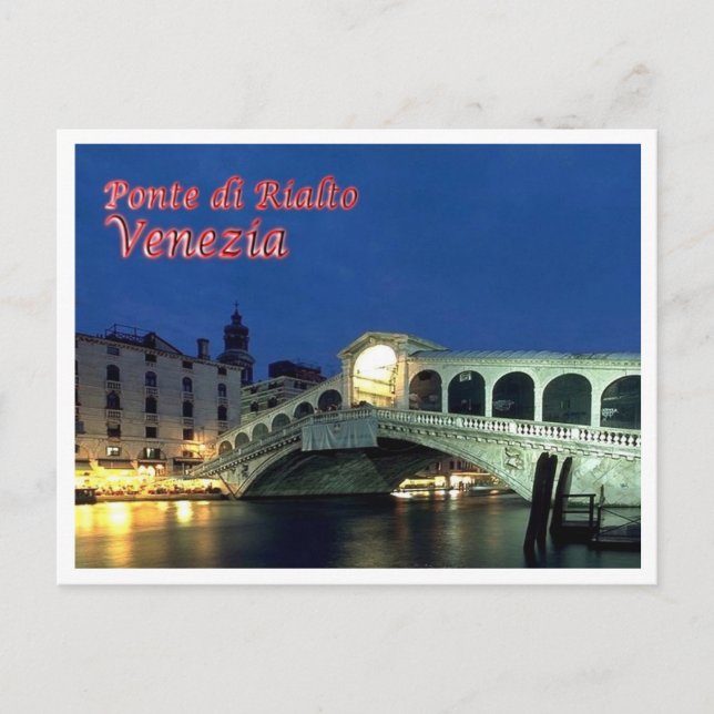 Carte Postale Italie - Venise - Pont Rialto De Nuit - (Devant)