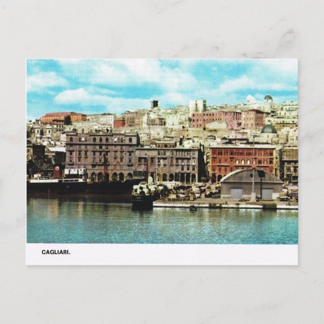 Carte Postale Italie vintage, Waterfront, Cagliari (Devant)